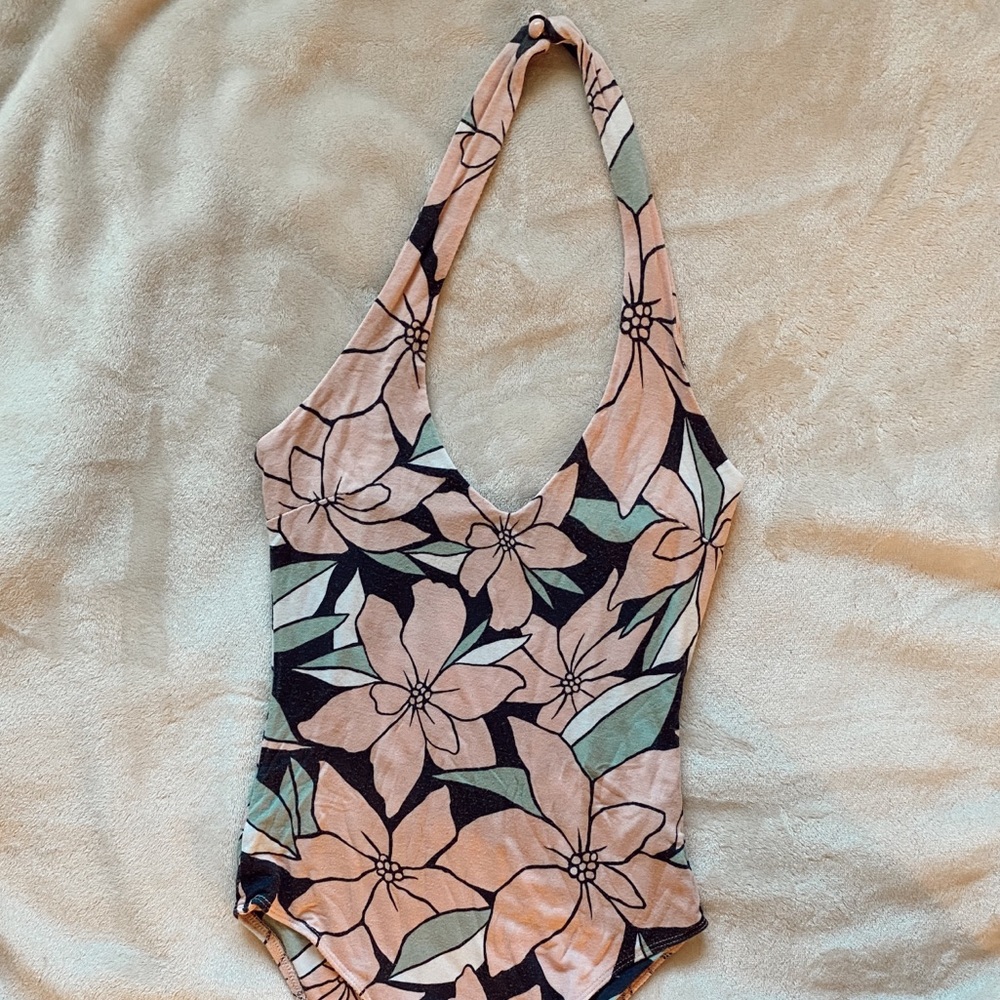 Pink floral body suit
